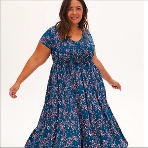 Torrid Teal Blue Floral Challis Midi Dress